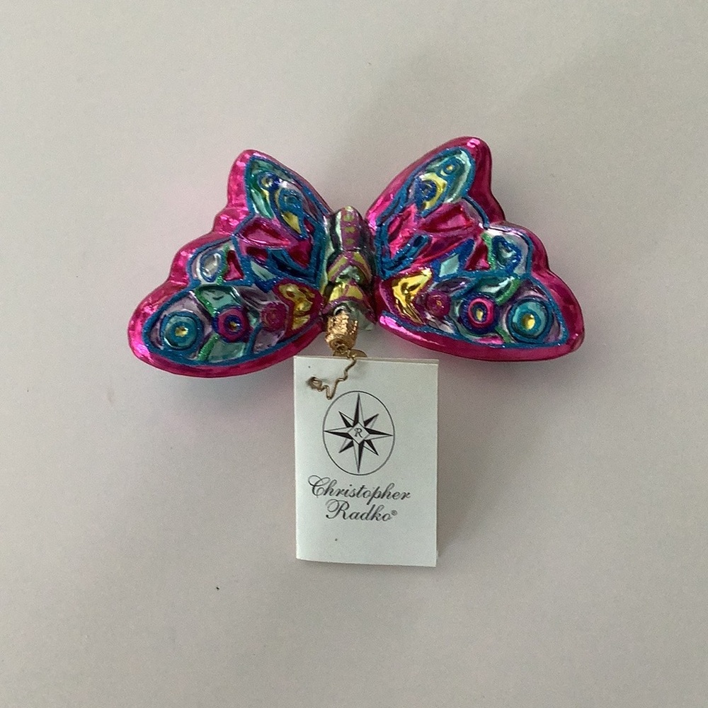 Christopher Radko Enamel Butterfly Ornament Pink Blue